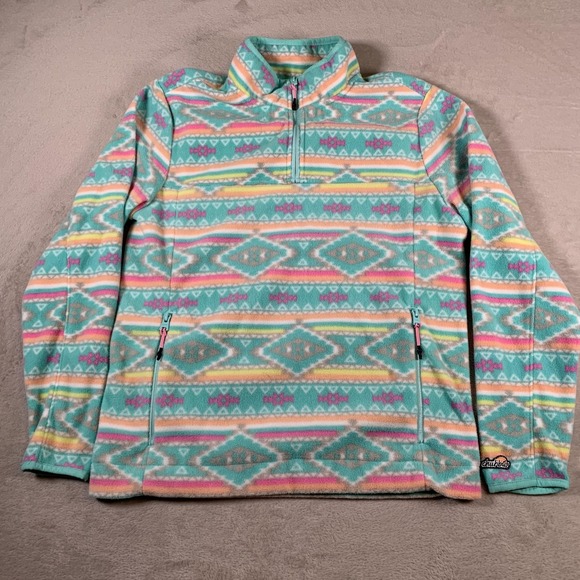 Chubbies Pullover Mens Medium Aztec Fleece Half Zip Teal Pink Retro Outdoors - Picture 1 of 11